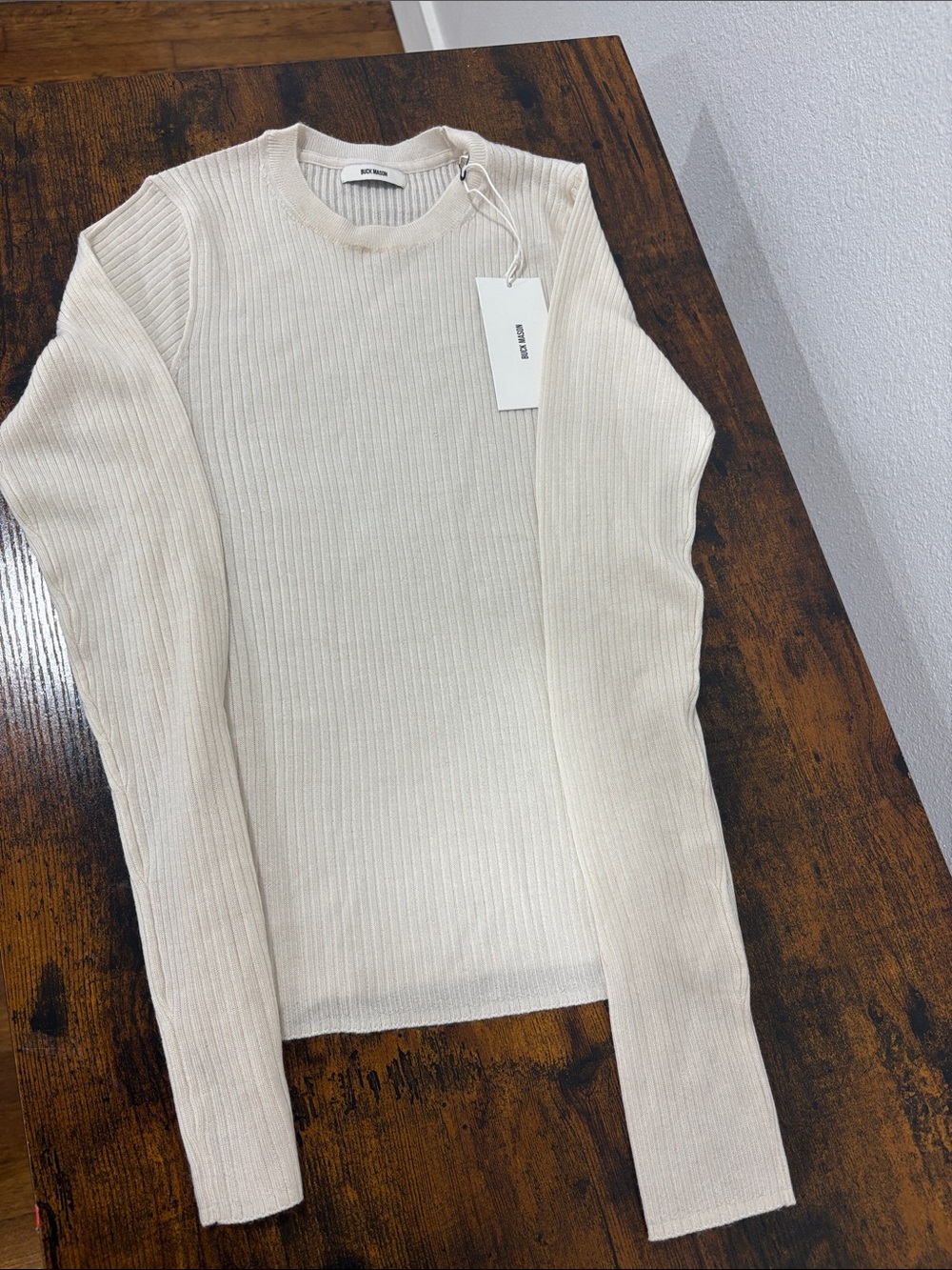 Buck Mason Womenโs Featherweight Silk Cashmere Crew Sweater Natural S Small NWT